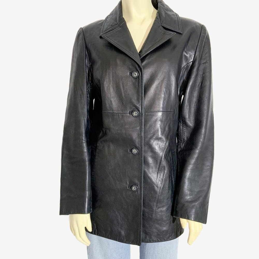 Vintage Black Leather Blazer Coat by DANIER / Made in Canada / size Small - Picture 5 of 11